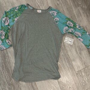 LuLaRoe Randy Gray Top with Floral Sleeves